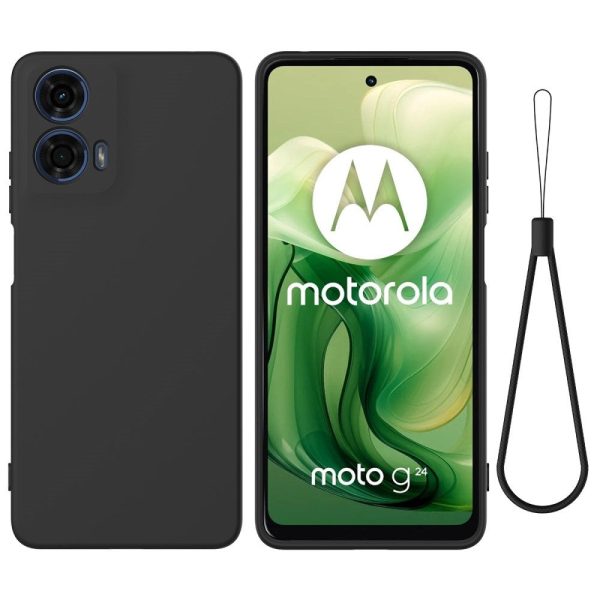 Motorola Moto G04   G24   G24 Power Liquid Silikone Cover m. Strop - Sort Supply