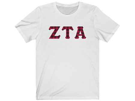 Zeta Tau Alpha Printed Letters | Buffalo Plaid T-Shirt Discount