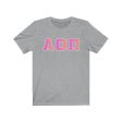 Alpha Omicron Pi Printed Letters | Bubble Gum with Grey Border T-Shirt For Discount