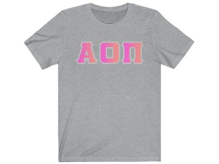 Alpha Omicron Pi Printed Letters | Bubble Gum with Grey Border T-Shirt For Discount