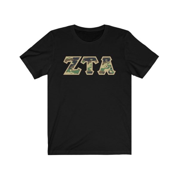 Zeta Tau Alpha Printed Letters | Camouflage T-Shirt Hot on Sale