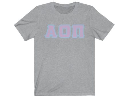 Alpha Omicron Pi Printed Letters | Lavender with L Blue Border T-Shirt Hot on Sale