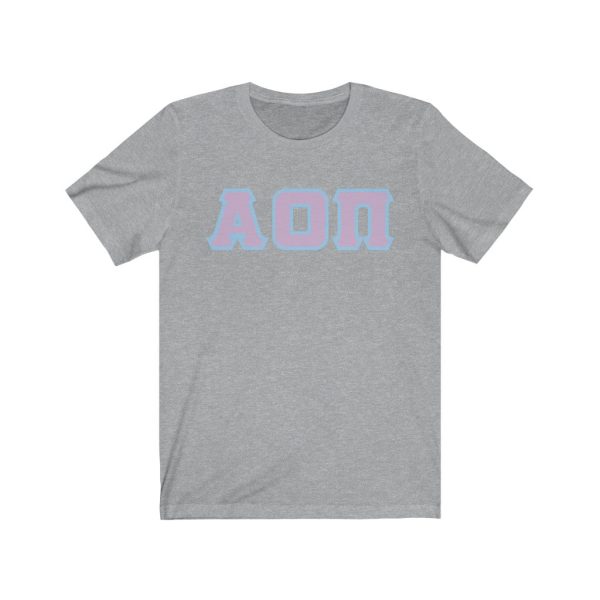 Alpha Omicron Pi Printed Letters | Lavender with L Blue Border T-Shirt Hot on Sale