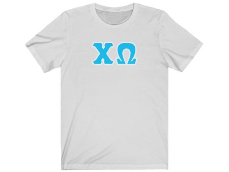 Chi Omega Printed Letters | Cyan with White Border T-Shirt Online now