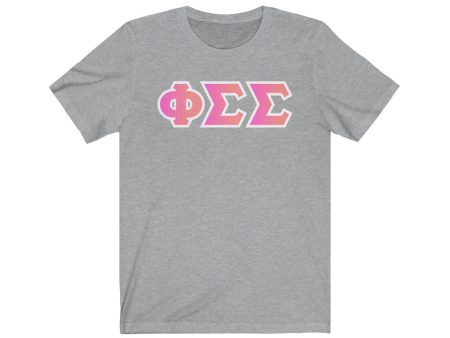 Phi Sigma Sigma Printed Letters | Bubble Gum T-Shirt Discount