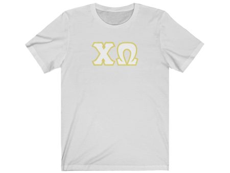 Chi Omega Printed Letters | White & Straw Border T-Shirt For Cheap