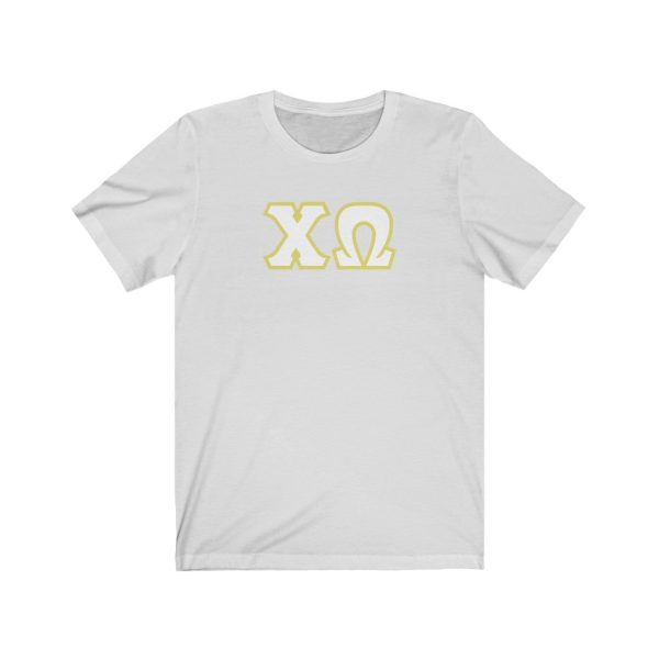 Chi Omega Printed Letters | White & Straw Border T-Shirt For Cheap