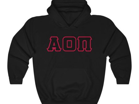 Alpha Omicron Pi Printed Letters | Black with Cardinal Border Hoodie Online Sale