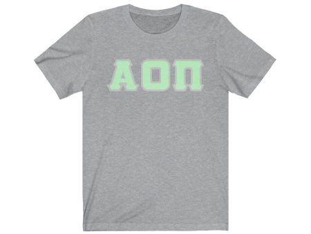 Alpha Omicron Pi Printed Letters | Mint with Grey Border T-Shirt Online now