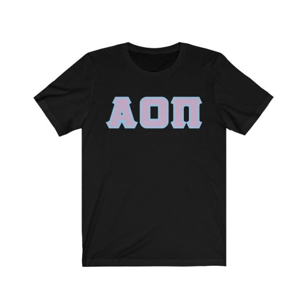 Alpha Omicron Pi Printed Letters | Lavender with L Blue Border T-Shirt Hot on Sale