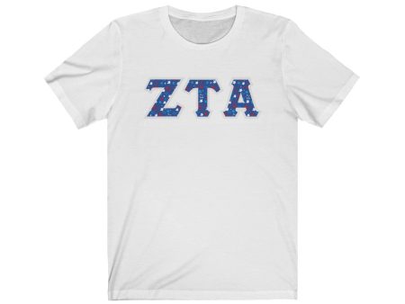 Zeta Tau Alpha Printed Letters | USA Stars T-Shirt Online now