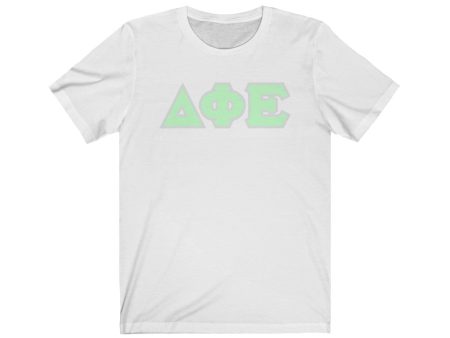 Delta Phi Epsilon Printed Letters | Mint with Grey Border T-Shirt Online Sale