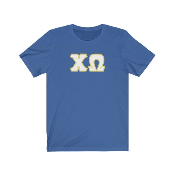 Chi Omega Printed Letters | White & Straw Border T-Shirt For Cheap