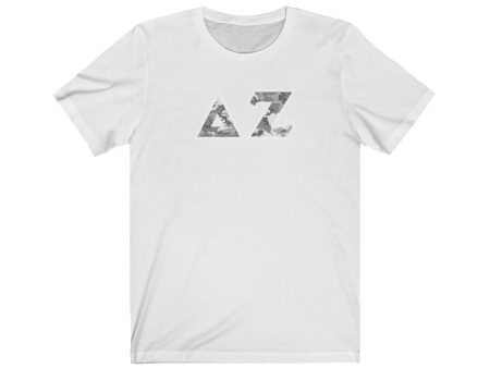 Delta Zeta Printed Letters | Winter Camo T-Shirt Cheap