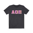 Alpha Omicron Pi Printed Letters | Bubble Gum with Grey Border T-Shirt For Discount