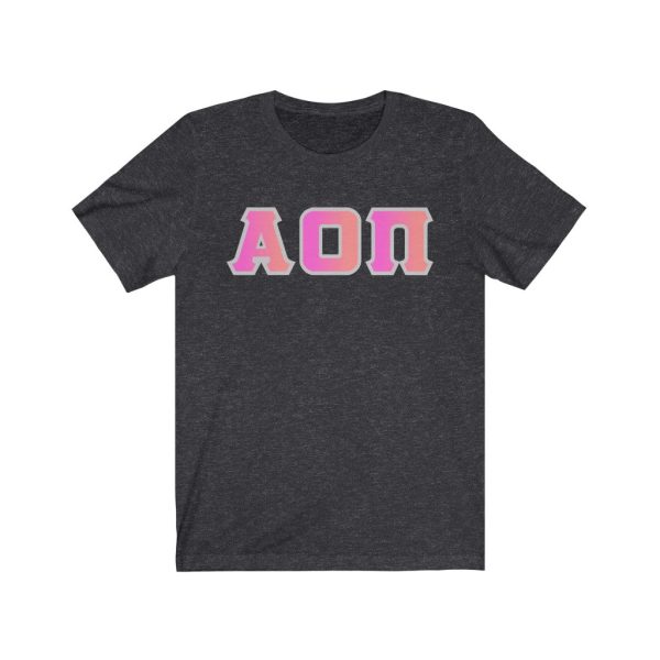 Alpha Omicron Pi Printed Letters | Bubble Gum with Grey Border T-Shirt For Discount