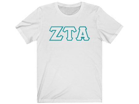 ZTA Printed Letters | White with Turquoise Border T-Shirt For Sale