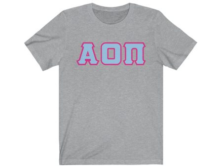 Alpha Omicron Pi Printed Letters | L Blue with Hot Pink Border T-Shirt For Cheap