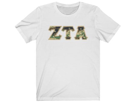 Zeta Tau Alpha Printed Letters | Camouflage T-Shirt Hot on Sale