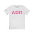 Alpha Omicron Pi Printed Letters | Bubble Gum with Grey Border T-Shirt For Discount