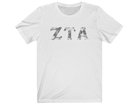 Zeta Tau Alpha Printed Letters | Winter Camo T-Shirt Online Hot Sale