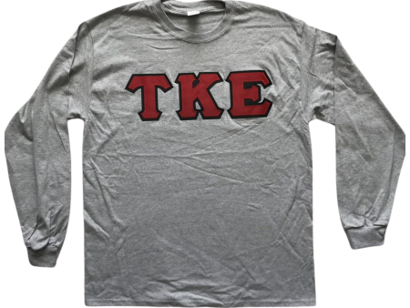 Tau Kappa Epsilon Stitched Letter Long Sleeve | Sport Grey | Red with Black Border Discount