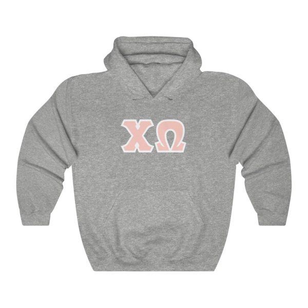 Chi Omega Print Letters | Peach with White Border Hoodie Online Sale