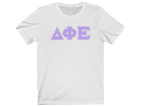 Delta Phi Epsilon Printed Letters | Violet with Grey Border T-Shirt Discount