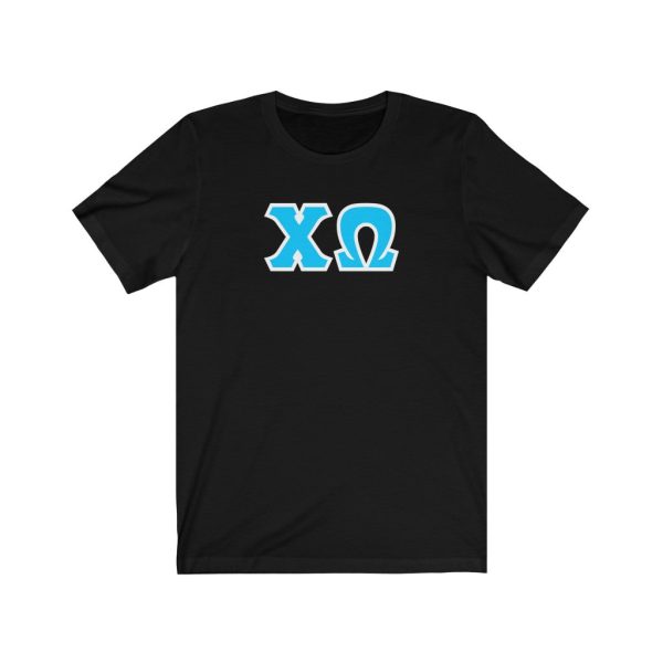 Chi Omega Printed Letters | Cyan with White Border T-Shirt Online now