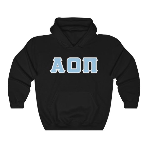 Alpha Omicron Pi Printed Letters | Light Blue & White Border Hoodie Online now