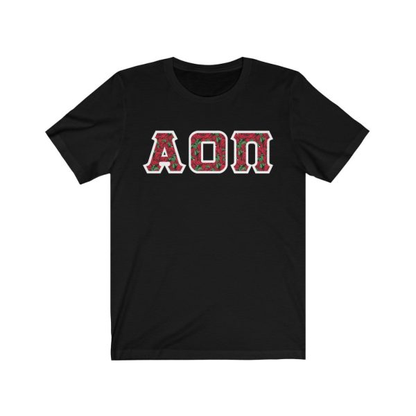 Alpha Omicron Pi Printed Letters | Roses T-Shirt Supply