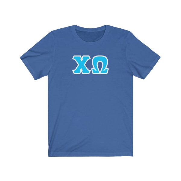 Chi Omega Printed Letters | Cyan with White Border T-Shirt Online now