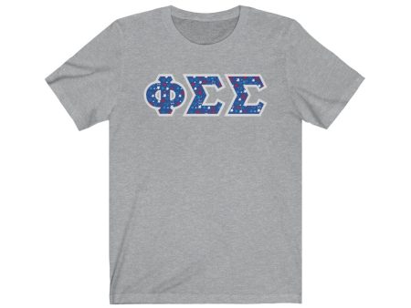 Phi Sigma Sigma Printed Letters | USA Stars T-Shirt Online now