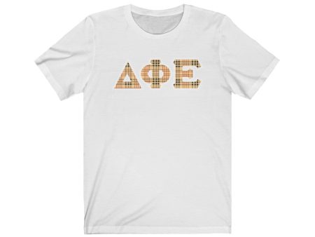 Delta Phi Epsilon Printed Letters | Nova Plaid T-Shirt For Cheap