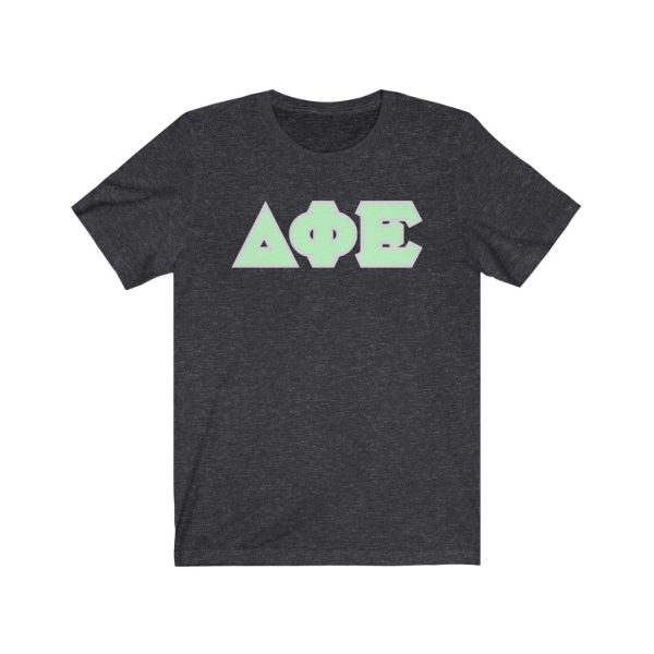 Delta Phi Epsilon Printed Letters | Mint with Grey Border T-Shirt Online Sale