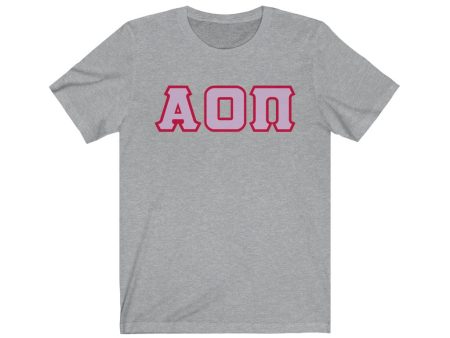 Alpha Omicron Pi Printed Letters | Lavender with Red Border T-Shirt Online Sale