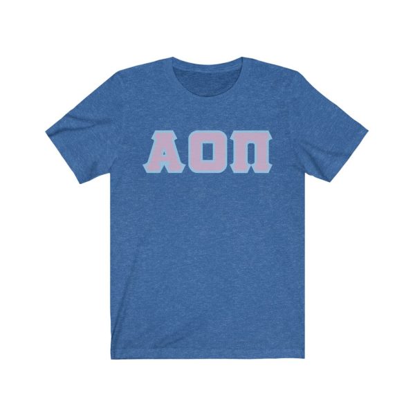 Alpha Omicron Pi Printed Letters | Lavender with L Blue Border T-Shirt Hot on Sale