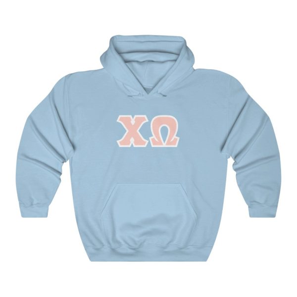 Chi Omega Print Letters | Peach with White Border Hoodie Online Sale