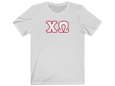 Chi Omega Print Letters | White & Cardinal Border T-Shirt Hot on Sale