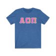 Alpha Omicron Pi Printed Letters | Bubble Gum with Grey Border T-Shirt For Discount