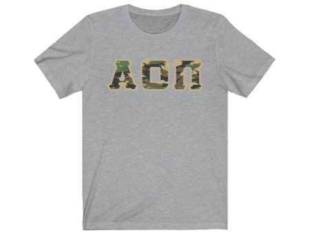 Alpha Omicron Pi Printed Letters | Camouflage T-Shirt For Sale