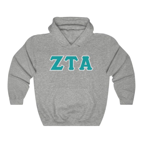 ZTA Printed Letters | Turquoise with Grey Border Hoodie on Sale