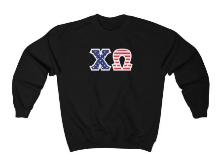 Chi Omega Printed Letters | American Flag Crewneck For Sale