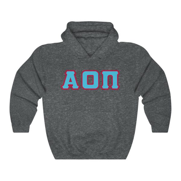 Alpha Omicron Pi Printed Letters | Cyan with Red Border Hoodie Online