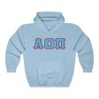 Alpha Omicron Pi Printed Letters | Cyan with Red Border Hoodie Online