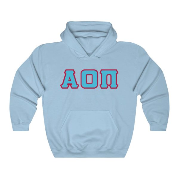 Alpha Omicron Pi Printed Letters | Cyan with Red Border Hoodie Online