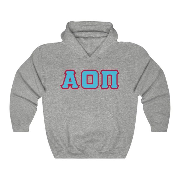 Alpha Omicron Pi Printed Letters | Cyan with Red Border Hoodie Online