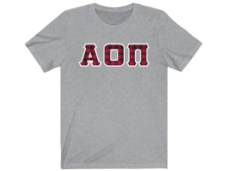 Alpha Omicron Pi Printed Letters | Buffalo Plaid T-Shirt Cheap