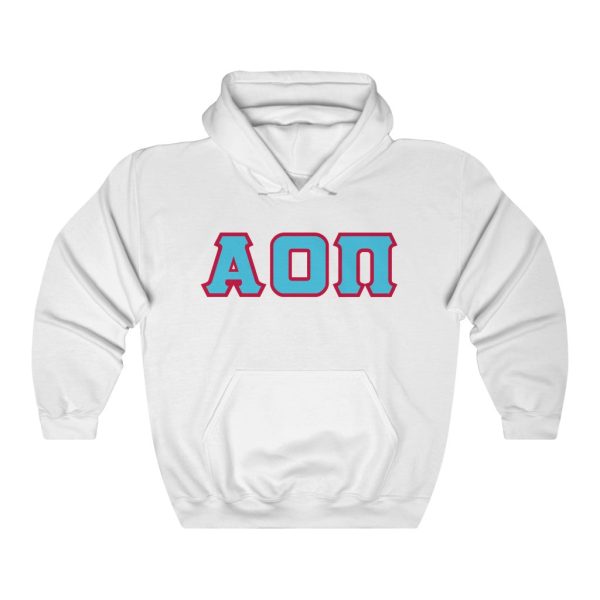 Alpha Omicron Pi Printed Letters | Cyan with Red Border Hoodie Online