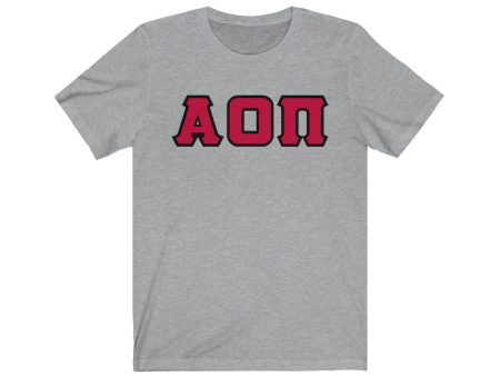 Alpha Omicron Pi Printed Letters | Cardinal with Black Border T-Shirt Sale